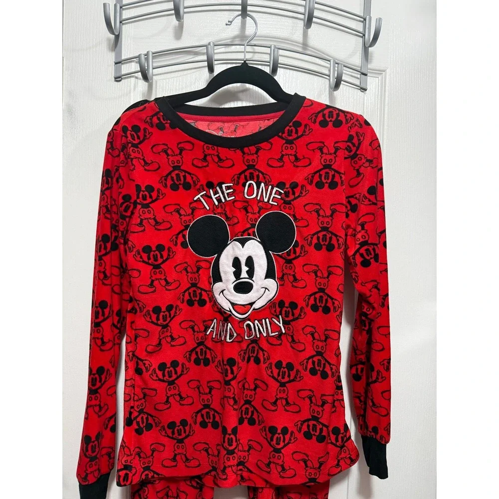 Disney‎ Mickey Mouse Red Pajama Set Sleepwear Top Pants Womens S cozy soft - Picture 5 of 15